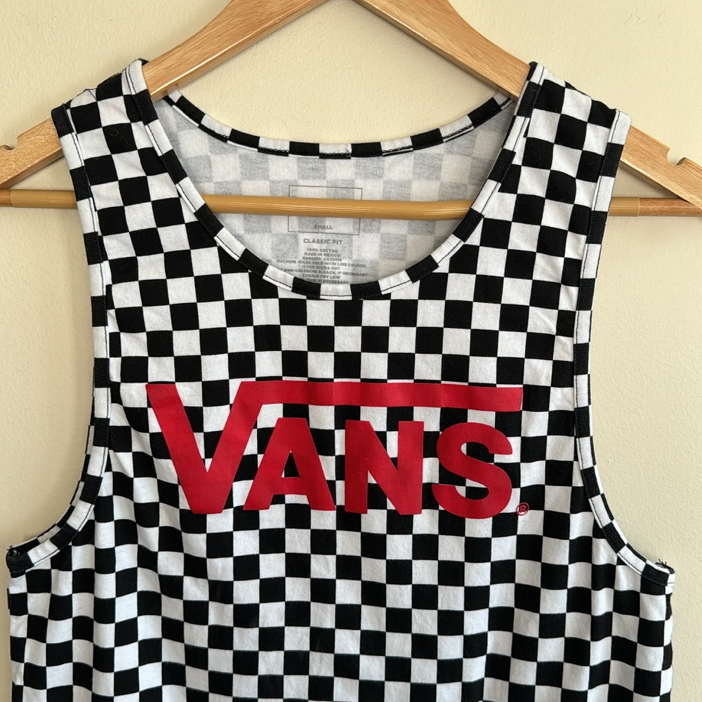 Vans Black & White Checkerboard Tank Top with Red Logo - Picture 2 of 3